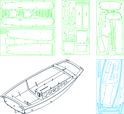 Раскладка деталей по листам фанеры Лодка-картоп Тетра-270