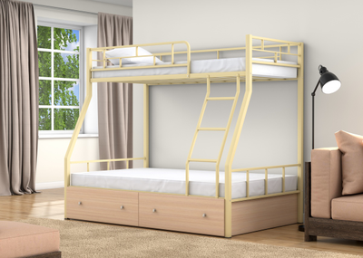 Двухъярусная кровать Раута Слоновая кость ящики дуб молочный фото