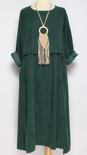 Платье Бохо "Два разреза " вельветовое малахит до р.56