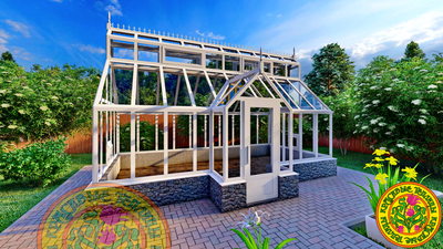 Базовая комплектация теплицы в английском стиле с холлом из стекала и алюминия ЙОРКШИР КАНТРИ ХОЛЛ 6000 х 3000 мм