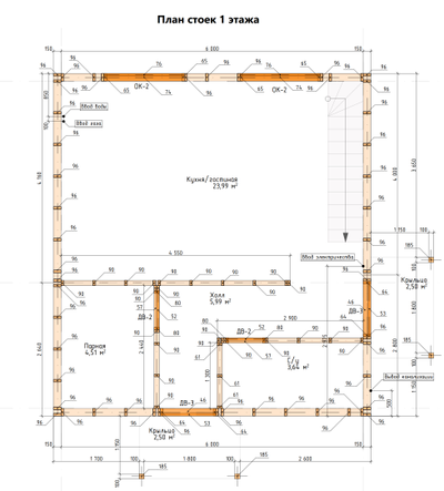 Двухэтажный каркасный дом с тремя спальнями 73м² (SK89)