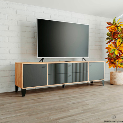 Тумба ТВ Парус-10 Дуб крафт золотой/Карбон вулкан