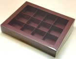 Коробка для 12 конфет с прозр. кр. (шоколад), 190*150*30мм