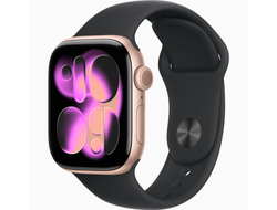 Apple Watch Series 11 42mm Rose Gold Aluminium Case with Black Sport Band S/M
