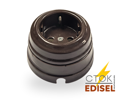 Розетка керамическая коричневая, 16А, с подъемной рамкой