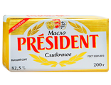 Масло сливочное несоленое Президент 200г
