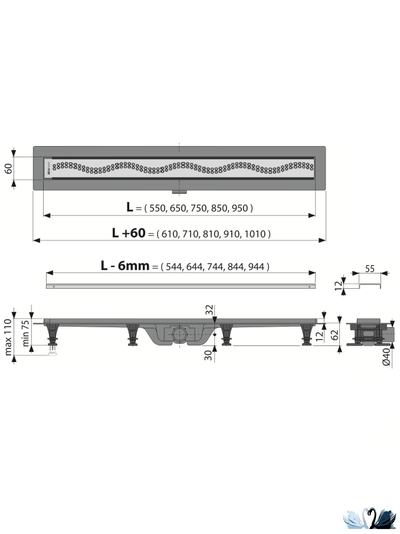 Лоток для душа Alcadrain APZ8-650 Simple желоб в комплекте с решеткой