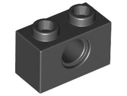 Technic, Brick 1 x 2 with Hole, Black (3700 / 370026)