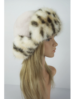 Ушанка "НОН-СТОП" пудра + рысь (со всех сторон)
