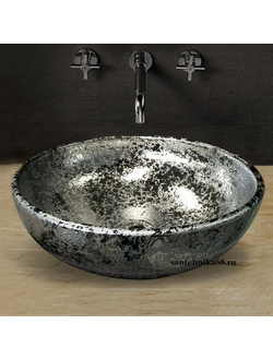 Фигурный умывальник круглый накладная раковина камень 410х140 MELANA 800 MLN-J2056 бронза серебро
