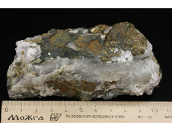 Пирит, Халькопирит на Кварце, необработанный "дикий" образец, Россия, КЧР, Урупский район (103*48*45 мм, 367 г) №37954