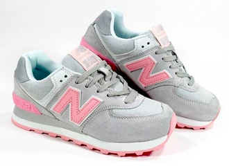 New Balance 574 Серые с розовым и белой подошвой (36-40) Арт. 075М