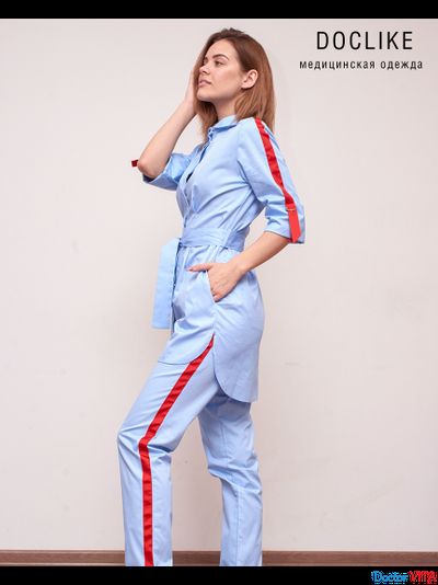 БЛУЗА DOCLIKE DL492/1 голубая с лентой