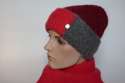 Комплект вязаный женская шапка с отворотом Vizio Италия 6493 CYR и шарф Quebec