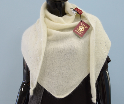 Итальянский белый вязаный шарф платок с пайетками Vizio 1350