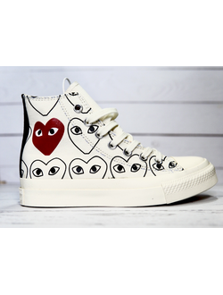 Кеды Converse Play Comme Des Garçons с сердечками белые женские