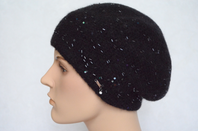 Женский берет со стеклярусом и пайетками Vizio Италия 6933 черный