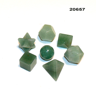 Платоновы тела из зеленого авантюрина (набор) арт.20657: в подароч.упаковке - 75,9г