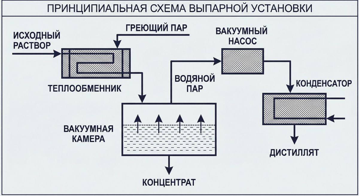 Принципиальная схема выпаривания жидких стоков