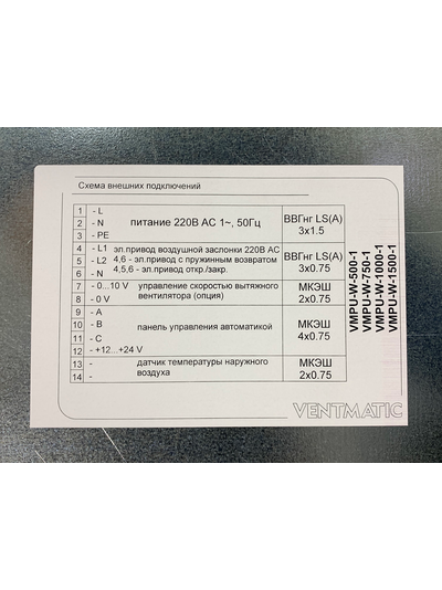 КОМПАКТНАЯ ПРИТОЧНАЯ УСТАНОВКА 1000 м3/ч ВОДЯНОЙ НАГРЕВ, 1 фаза 230В (модель VMPU-W-1000-1)