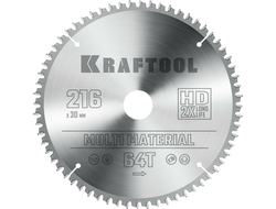 Пильный диск по алюминию KRAFTOOL Multi material 216x30 мм, 64Т (36953-216-30)
