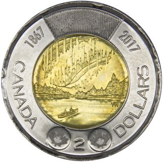 2 доллара Полярное сияние. Канада, 2017 год