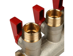 Коллектор распределительный STOUT с шаровыми кранами 1", 3 отвода 1/2" (красные ручки) (Арт. SMB 621