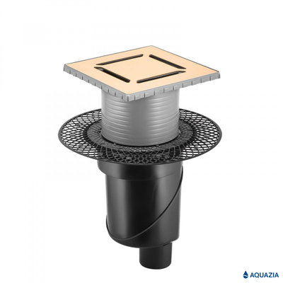 Трап водосток PLATZ Norma 150х150 Вертикальный выпуск (Золотой)