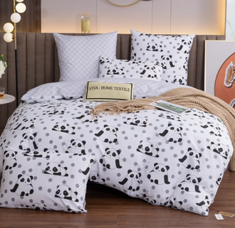 Комплект постельного белья Делюкс Сатин рисунок Панды L454 (1.5 спальный, 2 спальный, Евро, семейный)