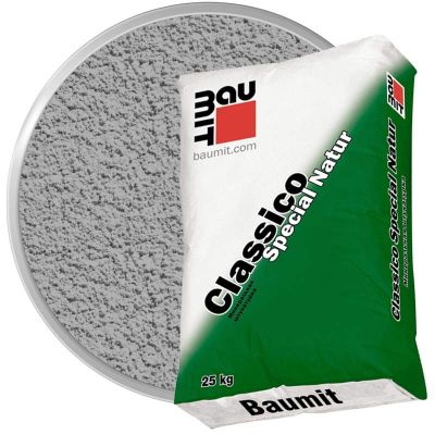 Минеральная декоративная штукатурка BAUMIT Classico Special Natur Серая Шуба 1 мм 25 кг