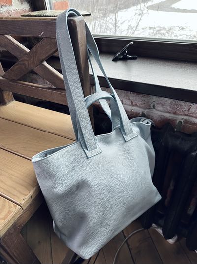 Женская сумка шоппер из натуральной кожи Vera Pelle цвет голубой. Арт. 022033