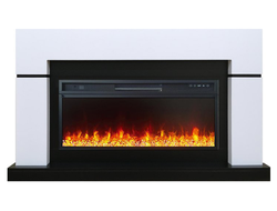 Линейный электрокамин Lindos белый с чёрным с очагом Vision 42 LED