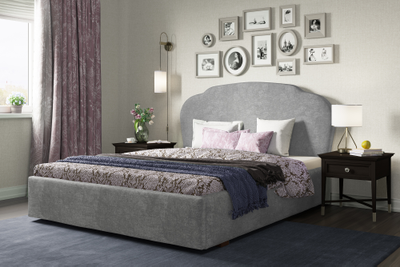 Кровать односпальная, двуспальная, MyCloud Донна с подъемным механизмом, бельевым ящиком, мягкое овальное изголовье