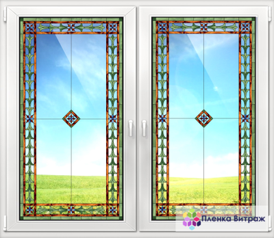 Витражная пленка, витражная пленка самоклеющаяся, пленочный витраж с классическим рисунком прозрачна