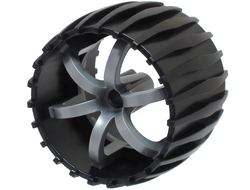 Wheel Hard Plastic, Treaded 49.5mm D. x 37.5mm with Molded Flat Silver Spokes Pattern, Black (100942pb01 / 6414501)