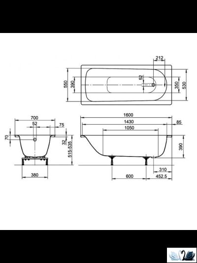 Ванна Kaldewei Eurowa Form Plus мод 311-1 160х70, стальная толщина стали 2,3 мм