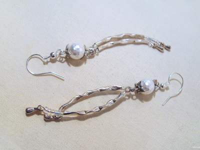 Длинные серьги "Льдинки дождя" с гранёным жемчугом