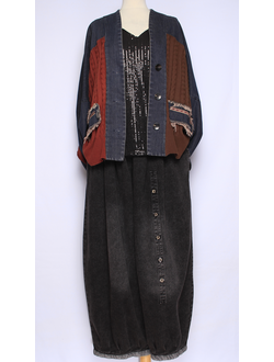 Жакет "Джинса трикотаж винтажные карманы" синий  р.46-50