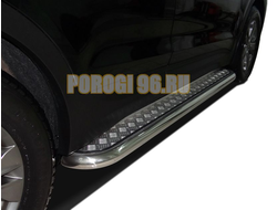 Пороги с накладным листом d53 для Hyundai Santa Fe 2012-2016