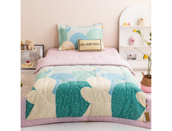 Комплект постельного белья Сатин со стеганым одеялом цвет Flowers 100% хлопок размер 150*210 см(180*220 см) OBK009