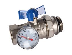 Комплект ROMMER прямых шаровых кранов с термометрами 1"