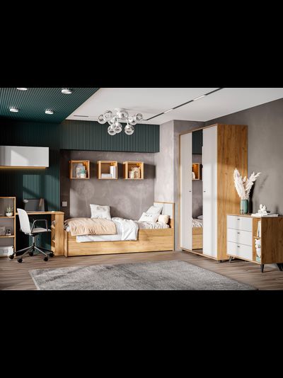 Милан Комод 3 ящика Дуб Золотой/Белый матовый