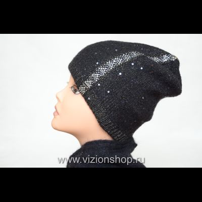 Черная шапка с пайетками Vizio Италия 6160 зима 2019