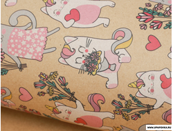 Бумага упаковочная крафт «Котики» 50 × 70 см