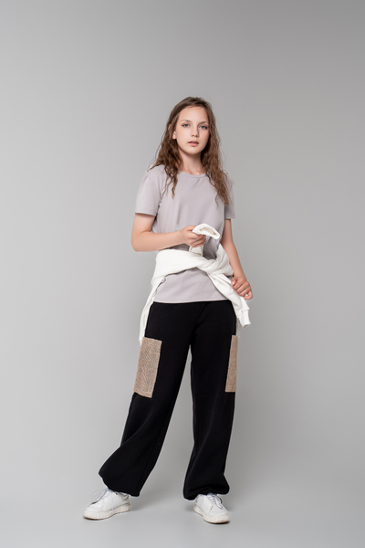 Брюки с накладными карманами из мешковины