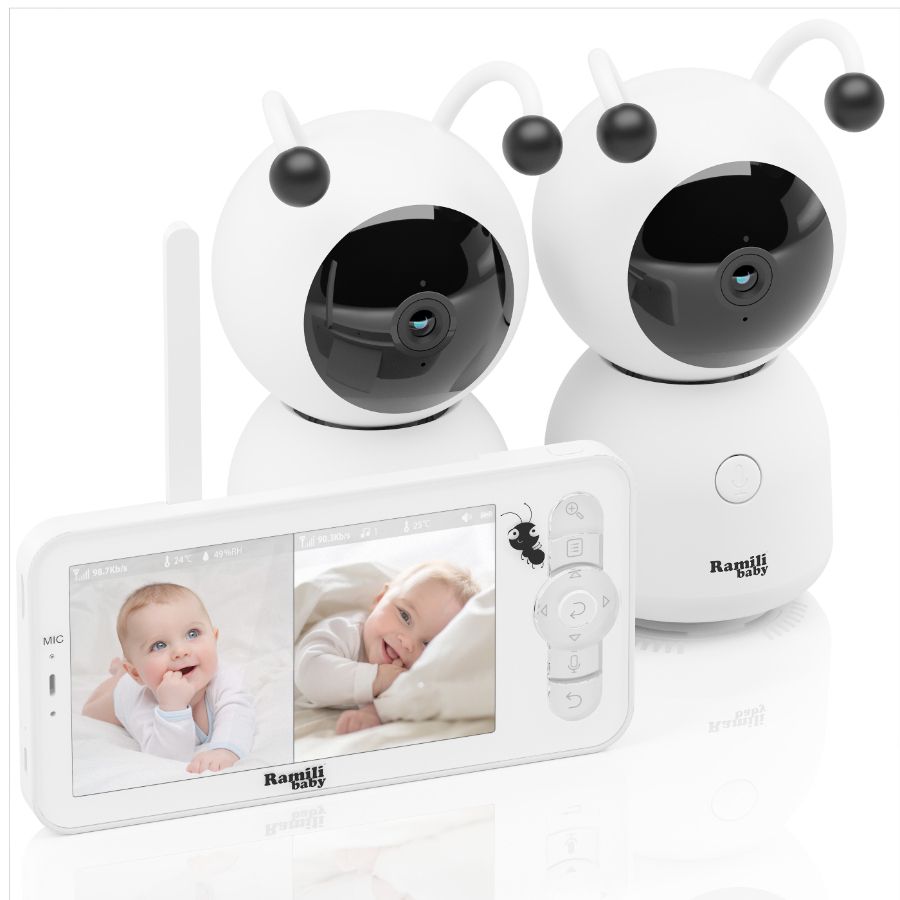 Видеоняня Ramili Baby RV100x2, монитор и 2 поворотная видеокамера, двухрежимная видеоняня, с DVR. HD