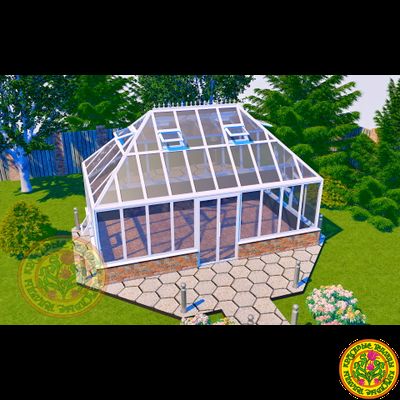 Базовая комплектация теплицы из стекла и алюминия ПЛИМУТ КРИСТАЛ БОКС размером 3500 х 6000 мм