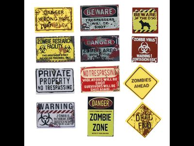 Плакаты и знаки зомби апокалипсис, 12 штук, Лего совместимые детали