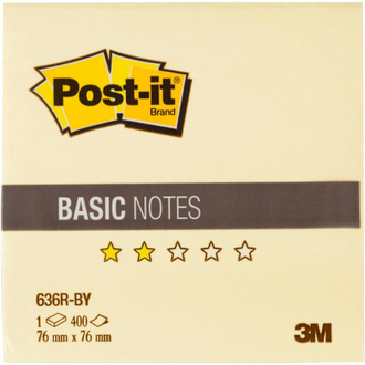 Стикеры Post-it Basic 76х76 мм пастельные желтые (1 блок, 400 листов)