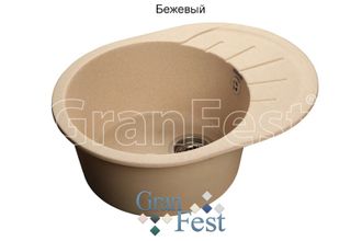 Мойка кухонная гранитная Granfest Rondo 500x610мм бежевая, с сифоном Ани GF-R580L